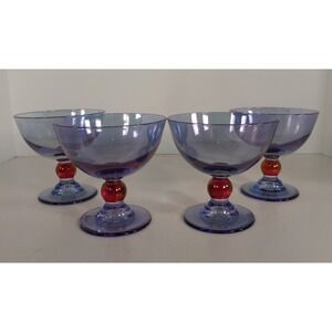 4 Mila Intl Rainbow Champagne Glass Blue and Rust Goblet Knob Stem
